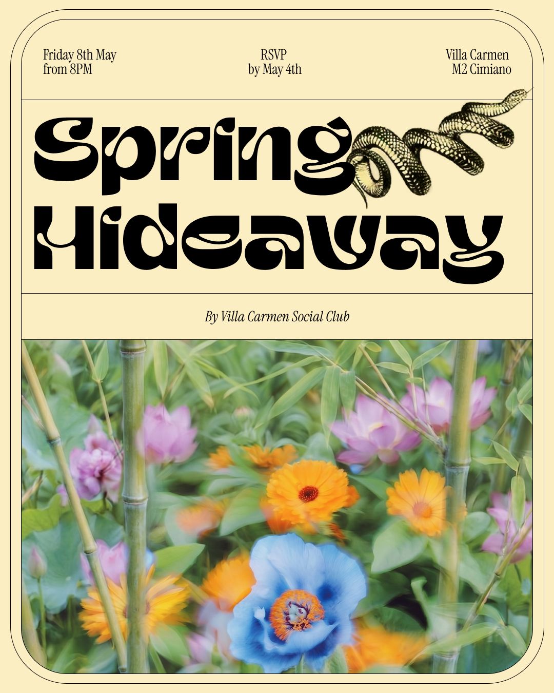 Locandina della festa Spring Hideaway a Villa Carmen